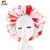 New Women Big Size Beauty print Satin Silk Bonnet Sleep Night Cap Head Cover Bonnet Hat for For Curly Springy Hair Black