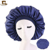 New Women Big Size Beauty print Satin Silk Bonnet Sleep Night Cap Head Cover Bonnet Hat for For Curly Springy Hair Black