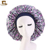 New Women Big Size Beauty print Satin Silk Bonnet Sleep Night Cap Head Cover Bonnet Hat for For Curly Springy Hair Black