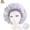 New Women Big Size Beauty print Satin Silk Bonnet Sleep Night Cap Head Cover Bonnet Hat for For Curly Springy Hair Black
