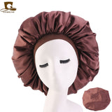 New Women Big Size Beauty print Satin Silk Bonnet Sleep Night Cap Head Cover Bonnet Hat for For Curly Springy Hair Black