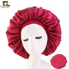 New Women Big Size Beauty print Satin Silk Bonnet Sleep Night Cap Head Cover Bonnet Hat for For Curly Springy Hair Black