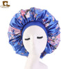 New Women Big Size Beauty print Satin Silk Bonnet Sleep Night Cap Head Cover Bonnet Hat for For Curly Springy Hair Black