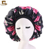 New Women Big Size Beauty print Satin Silk Bonnet Sleep Night Cap Head Cover Bonnet Hat for For Curly Springy Hair Black