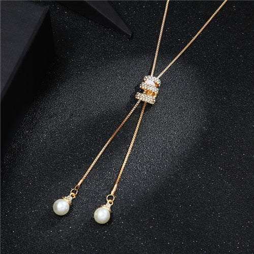 2020 NEW High Quality Fashion Metal Long Tassel Rhinestone Crystal Pearl Long Chain Necklace Sweater Patry Necklace Jewelry