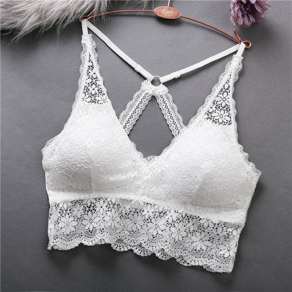 Back Cross Buckle Beauty Lace Bralette Female Sexy Bras Solid Color Wire Free Bra Ultrathin Brassiere Push Up Underwear Lingerie