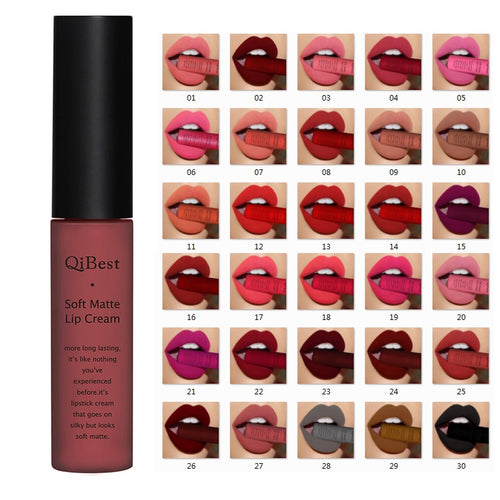Qibest Brand Matte Nude Lipstick Lipkit Pigment Dark Red Black Long Lasting Waterproof Lip Gloss Lot Women Beauty Makeup