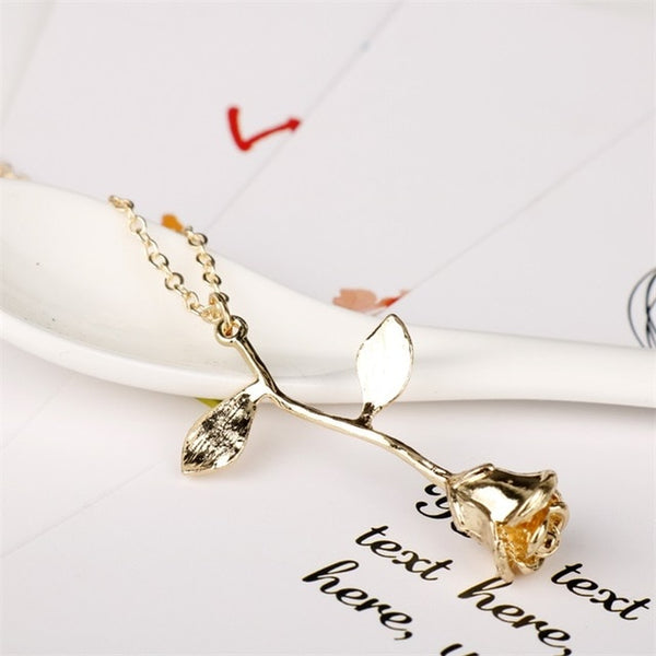 MQCHUN 3D Rose Necklace flower Custom Charm Necklace Final Rose Beauty and the Beast Jewelry Women Girls Party Gift dropshipping