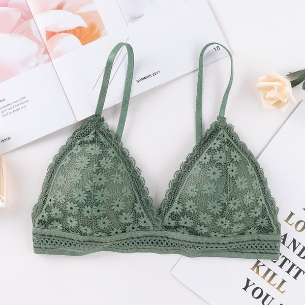 Women Lace Sets Sports Bra Ultrathin Panties Beauty Back Wrapped Chest Brassiere Lingerie Stretch Triangle Cup Padded Underwear
