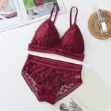 Women Lace Sets Sports Bra Ultrathin Panties Beauty Back Wrapped Chest Brassiere Lingerie Stretch Triangle Cup Padded Underwear