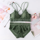 Women Lace Sets Sports Bra Ultrathin Panties Beauty Back Wrapped Chest Brassiere Lingerie Stretch Triangle Cup Padded Underwear