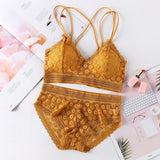 Women Lace Sets Sports Bra Ultrathin Panties Beauty Back Wrapped Chest Brassiere Lingerie Stretch Triangle Cup Padded Underwear