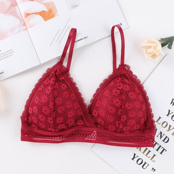 Women Lace Sets Sports Bra Ultrathin Panties Beauty Back Wrapped Chest Brassiere Lingerie Stretch Triangle Cup Padded Underwear