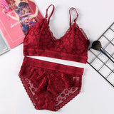 Women Lace Sets Sports Bra Ultrathin Panties Beauty Back Wrapped Chest Brassiere Lingerie Stretch Triangle Cup Padded Underwear