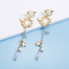 Korea Style Asymmetrical Fresh Enamel blue Star Moon Planet  Circle Clip on Earrings Non Pierced For Girl Women Party Gift