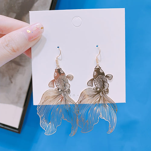 2020 Chinese Style Personality Vintage Beautiful Peacock Goldfish Dangle Earrings Fashion Temperament Ladies Jewelry Accessories