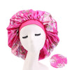 New Women Big Size Beauty print Satin Silk Bonnet Sleep Night Cap Head Cover Bonnet Hat for For Curly Springy Hair Black