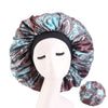New Women Big Size Beauty print Satin Silk Bonnet Sleep Night Cap Head Cover Bonnet Hat for For Curly Springy Hair Black