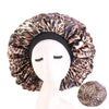 New Women Big Size Beauty print Satin Silk Bonnet Sleep Night Cap Head Cover Bonnet Hat for For Curly Springy Hair Black