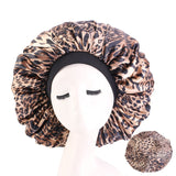 New Women Big Size Beauty print Satin Silk Bonnet Sleep Night Cap Head Cover Bonnet Hat for For Curly Springy Hair Black