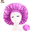 New Women Big Size Beauty print Satin Silk Bonnet Sleep Night Cap Head Cover Bonnet Hat for For Curly Springy Hair Black