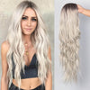 AISI BEAUTY Long Wavy Womens Wig Natural Part Side Hair Ombre Synthetic Wigs Platinum/Blonde/Black Wigs Heat Resistant for Women